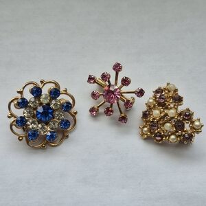 Vintage Rhinestone Scatter Pins Lot Heart Snowflake Starburst